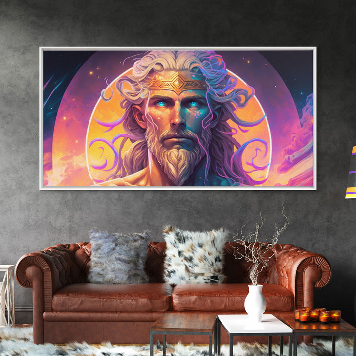 Norse God Freyr, Framed Canvas Print, Vaporwave Style Norse Mythology Art, Retro Vibes