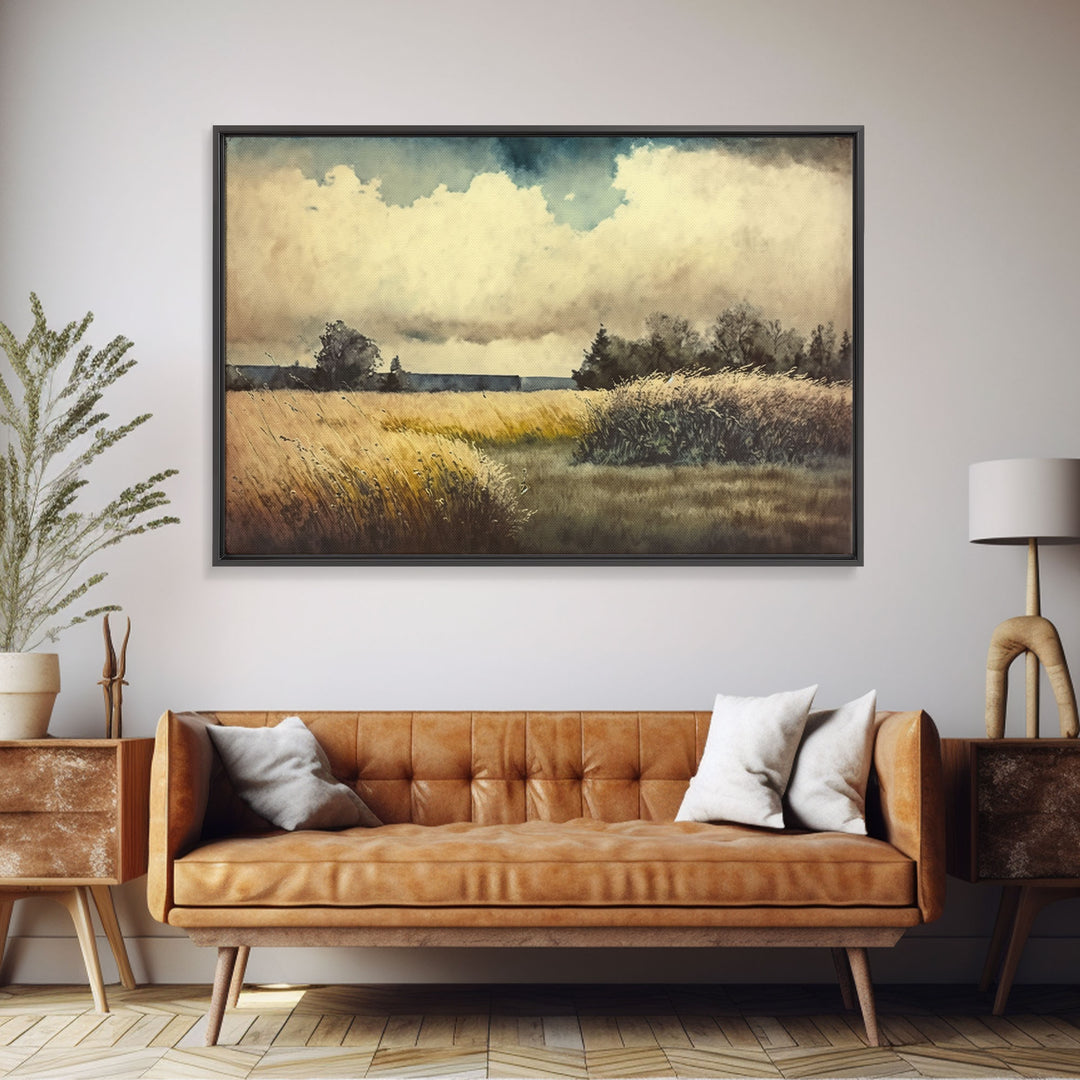 Subdued Watercolor Wall Art, Framed Canvas Print, Muted Moody Minimalist Boho Style Wall Art, Guest Room, Above Bed Art, Above Sofa Wall Art