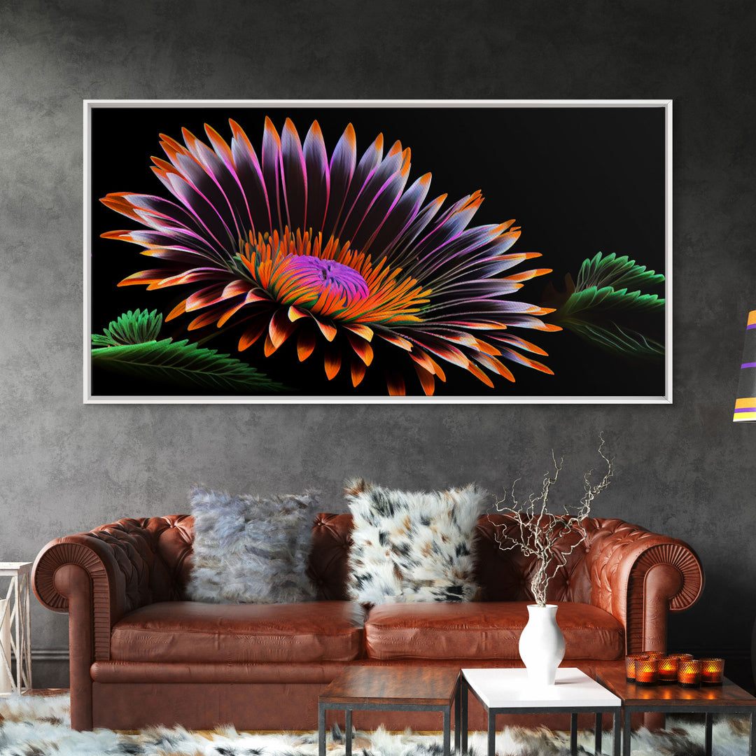 Neon Flowers Wall Art, Framed Canvas Print, Original Flower Painting, Mother's Day Gift, Floral Decor, Black Background Flower Art