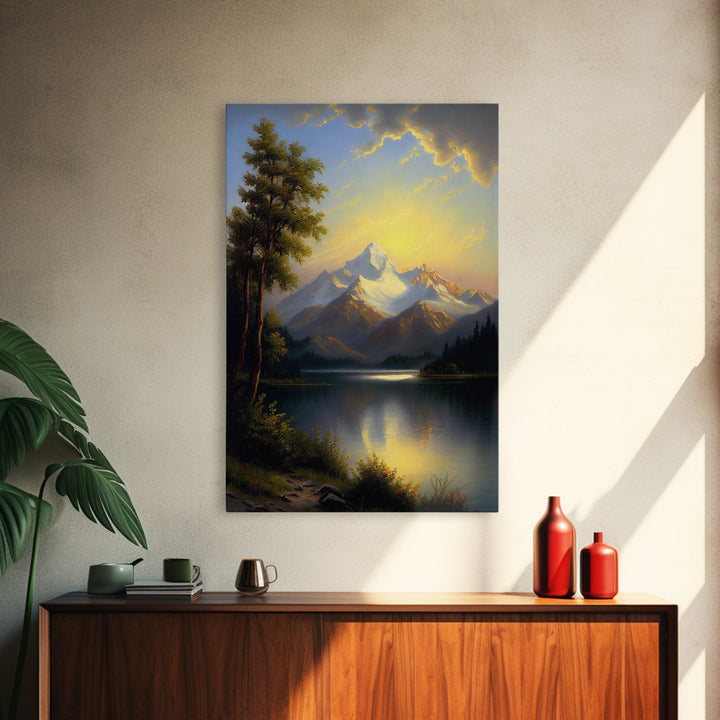 Mountain With Lines Canvas Print, Canvas and Wood Wall Art Decor Canvas Nursery Sign Picture Living Room, Framed Wall Art