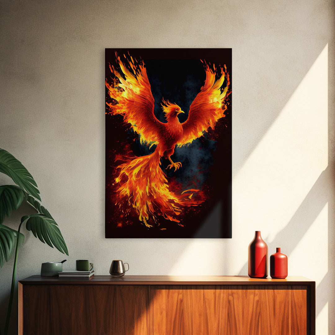 Phoenix Print on Canvas , Floating Frame, Modern Wall Art, Extra Large Canvas Wall Art, Rebirth and Renewal