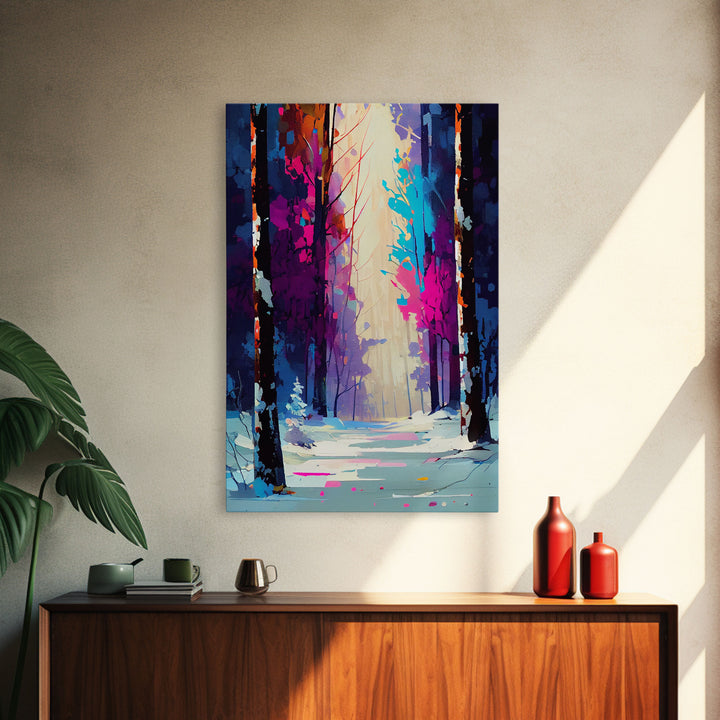 Pop Art Winter Scene, Framed Canvas Print, Landscape Painting, Framed Art, Graffiti Art, Calming Landscape Painting