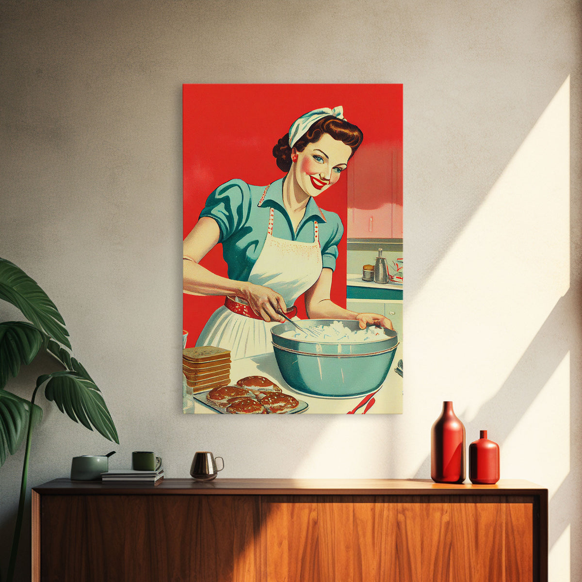 Retro / Vintage Style 1950s Baking Advertisement, Home Maker, Kitchen Art, Framed Canvas Print, Framed Wall Art, MCM Art