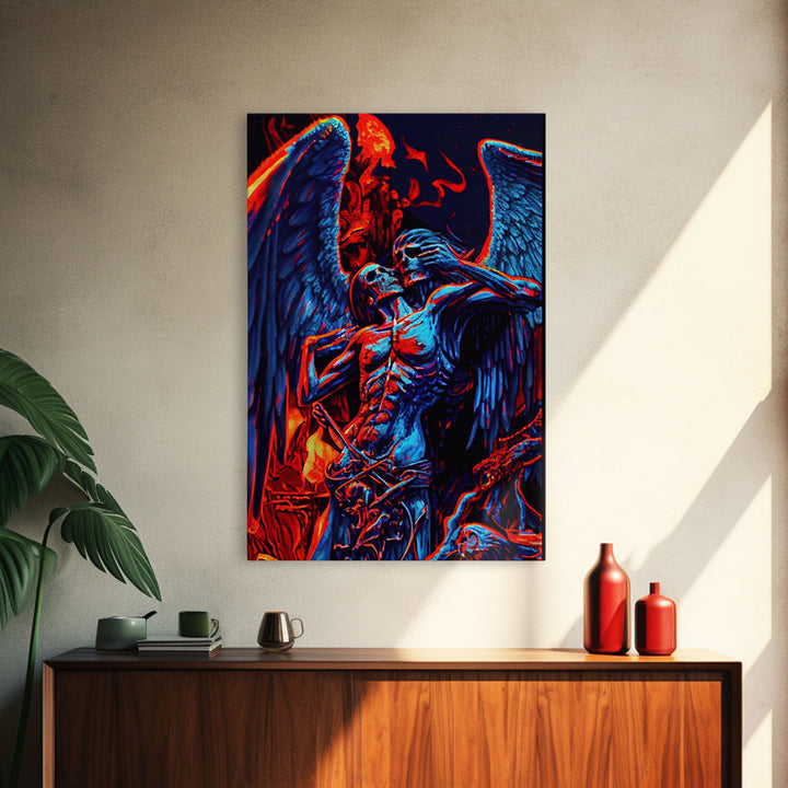 Gothic Angel, Horror Decor, Framed Canvas Print, Fallen Angel