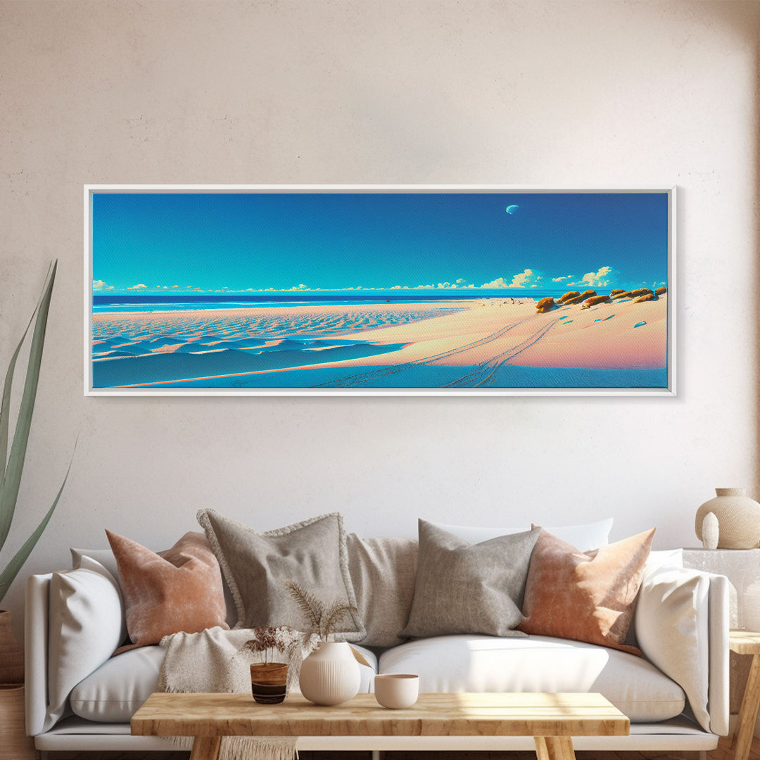 Vintage Coastal Seaside Painting PRINT | Beach House Wall Art Decor | Panoramic Canvas Print |  Extra Large Art | Beach House Art