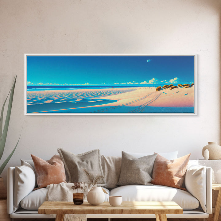 Vintage Coastal Seaside Painting PRINT | Beach House Wall Art Decor | Panoramic Canvas Print |  Extra Large Art | Beach House Art