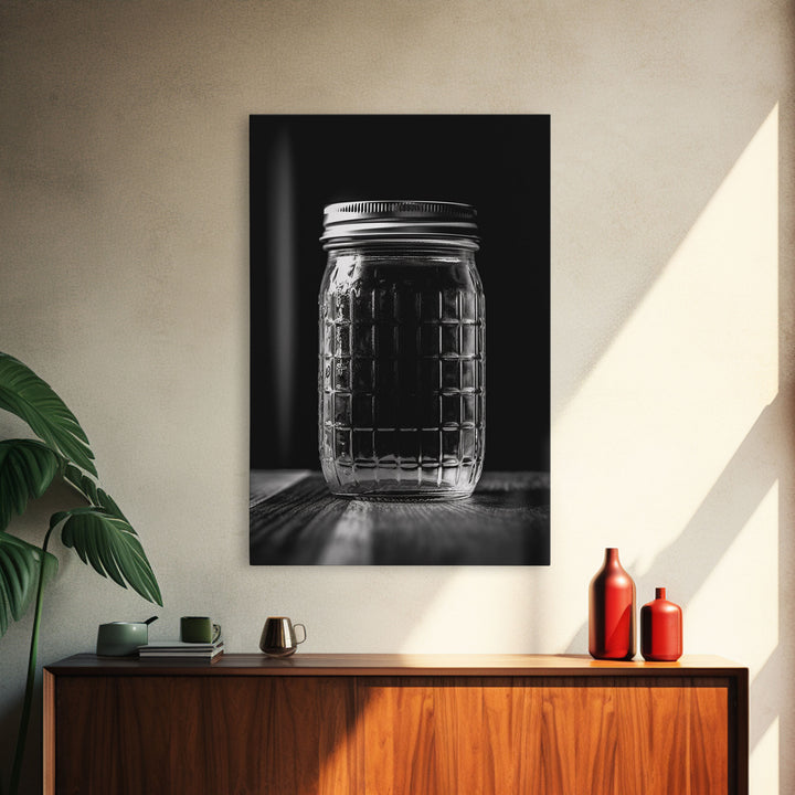 Mason Jar Wall Art, Jar Art Print, Black And White Art, Minimalist Art, Wall Decor, Canvas Art, Wall Art, Framed Canvas Wall Decor