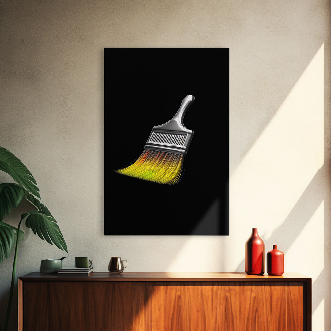 Yellow Paint Brush Wall Art, Vibrant Wall Decor, Craft Room Wall Art, Minimalist Print, Wall Decor, Canvas Print, Wall Art, Framed Canvas