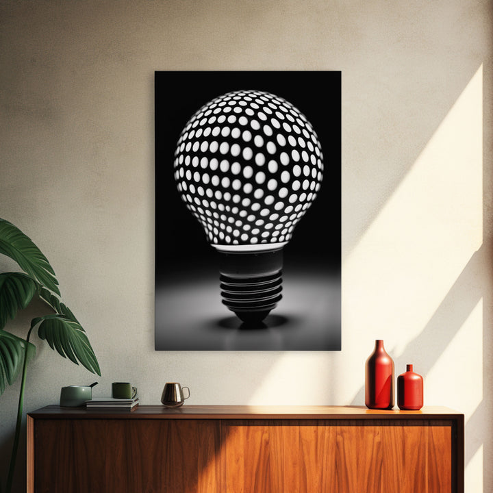 Dotted Light Bulb Wall Decor, Black And White Art, Dotted Art, Minimalist Print, Wall Decor, Canvas Print, Wall Art, Framed Canvas