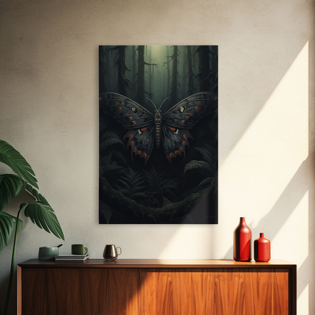Butterfly In Woods, Butterfly Wall Decor, Dark Art, Green Wall Art, Insect Wall Decor, Wall Decor, Canvas Print, Wall Art, Framed Canvas
