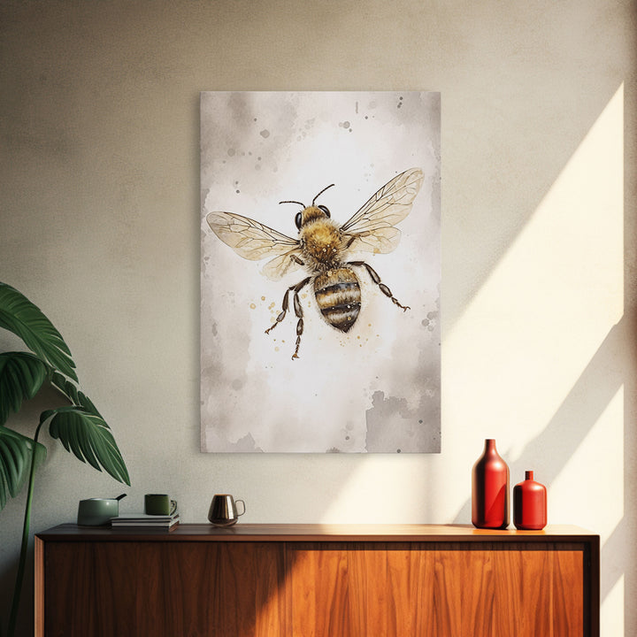 Honey Bee Wall Art, Insect Wall Decor, Nature Art, Bee Painting, Minimalist Wall Art, Wall Decor, Canvas Print, Wall Art, Framed Canvas Art