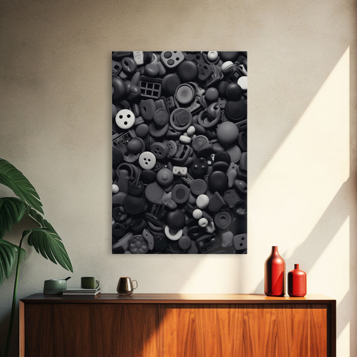 Collection Of Buttons Wall Art, Sewing Room Wall Decor, Black And White, Minimalist Print, Wall Decor, Canvas Print, Wall Art, Framed Canvas