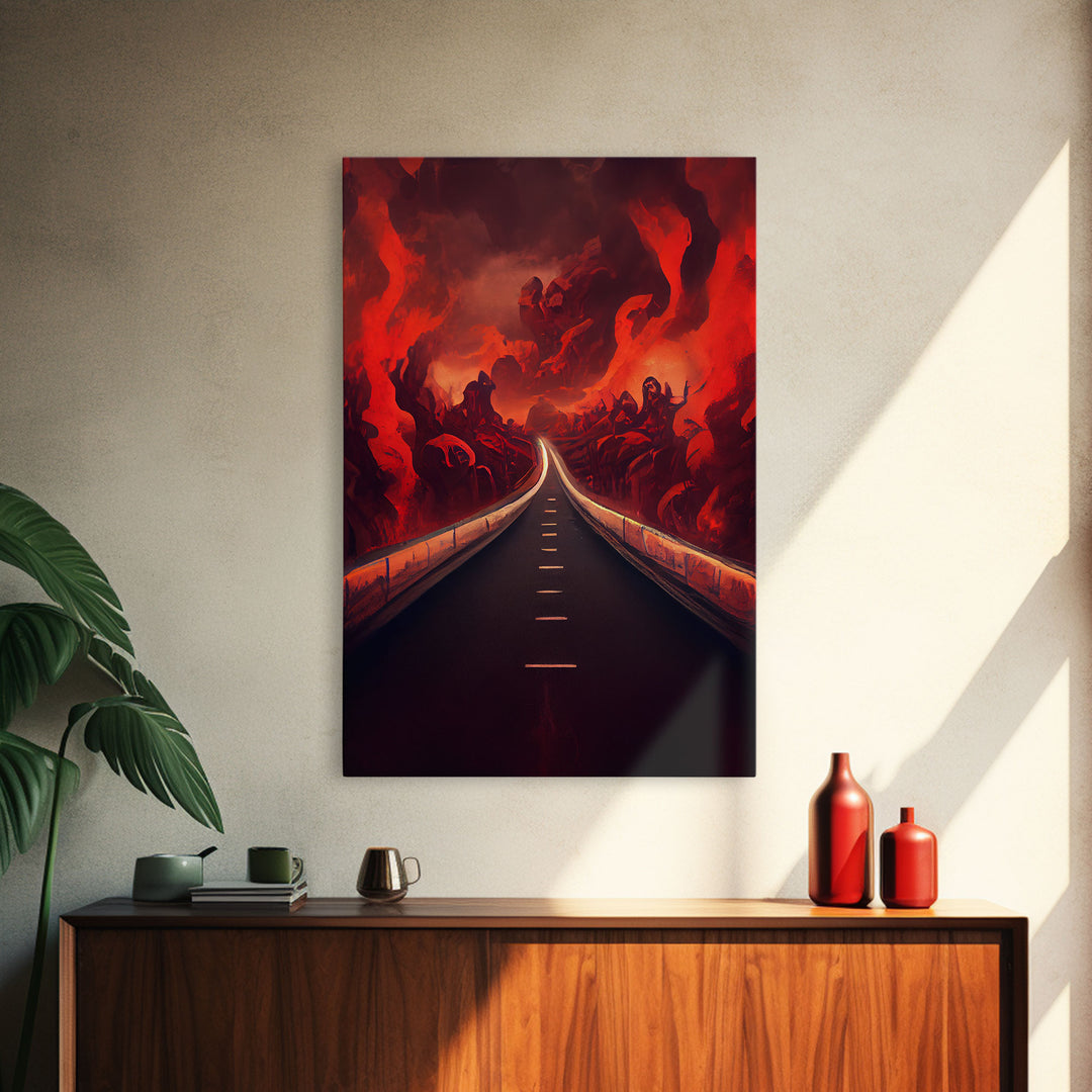 Highway to Hell, canvas print, Halloween wall art, spooky home decor
