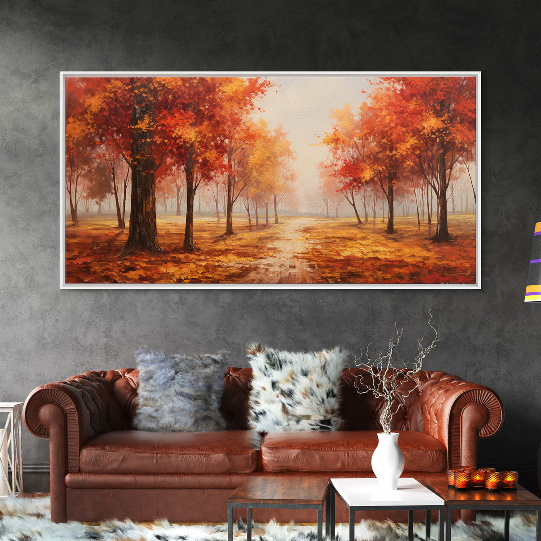 Fall Decor, Beautiful Forest In Early Autumn, Landscape Framed Canvas Print Painting, Wall Art, Wall Decor, Autumn Decor, Farmhouse Decor