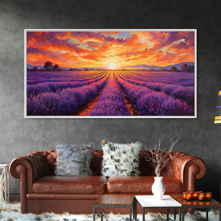 Lavender Fields, Framed Canvas Print, Purple Art, Southwestern Decor, Farmhouse Art, Centerpiece Art, Digital Wall Art, Landacape Painting