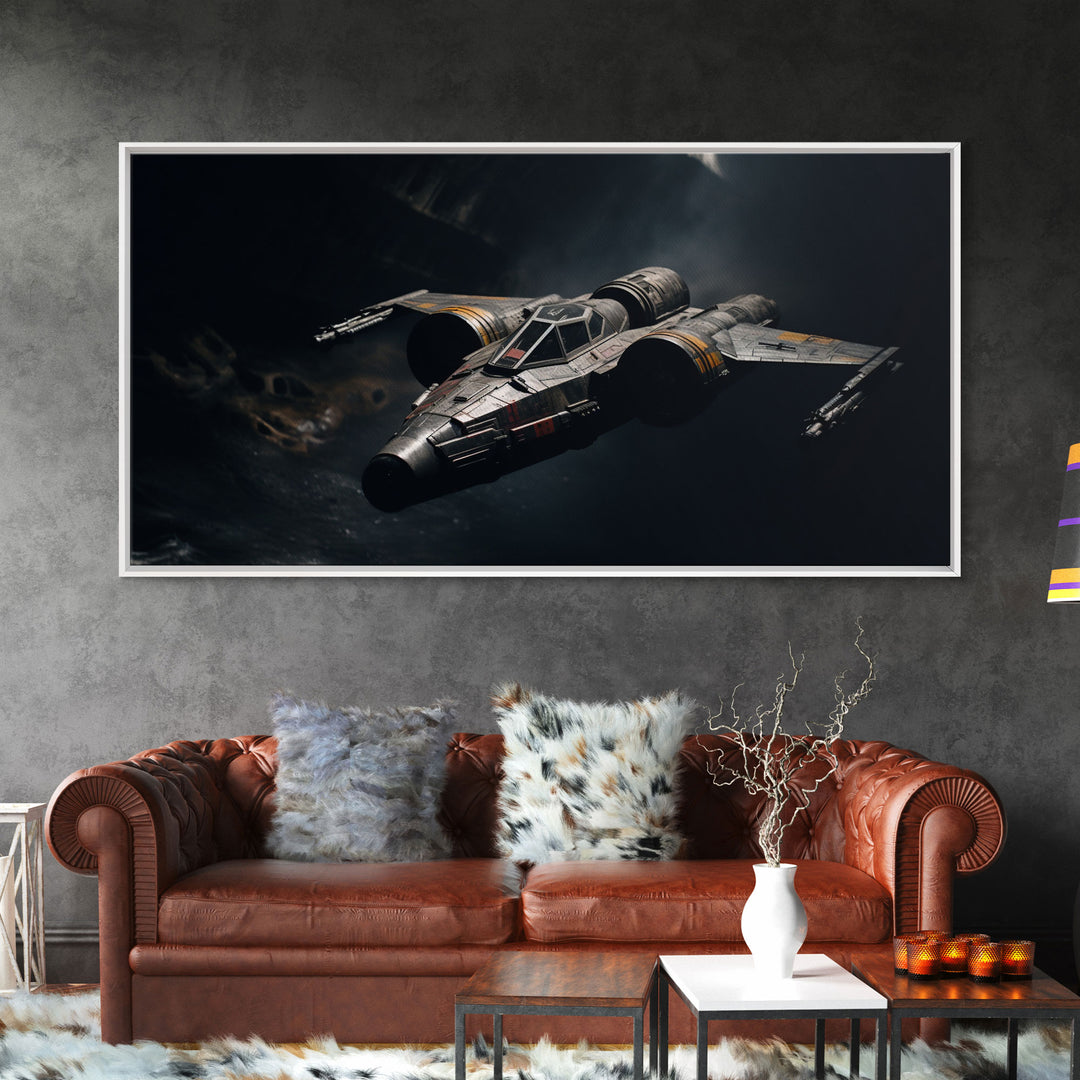 The Star Fighter, Cool Scifi Wall Art, Scifi Art, Framed Canvas Print, Gull Wing Space Ship, Unique Art, Alien Wall Art, Space Ship Art