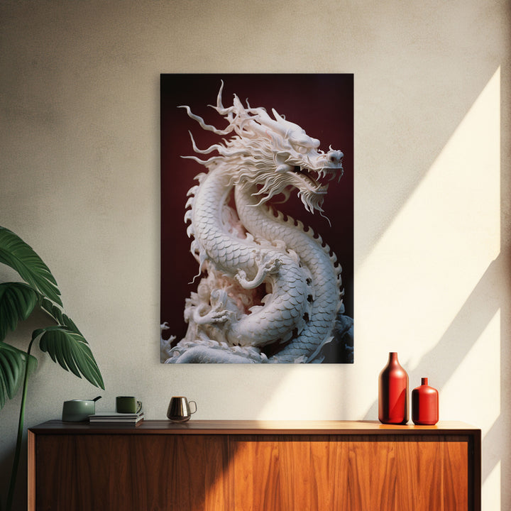 Dragon Art, Sculpture Wall Art, Asian Decor, Canvas Print, Wall Art, Vertical Print, Gift For Couples, Dorm Room Art, Living Room Prints