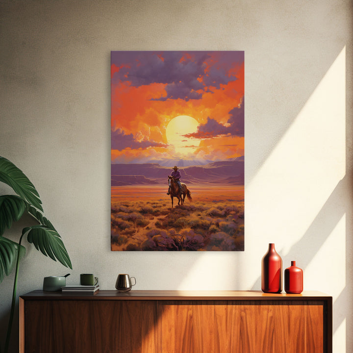 Cowboy Wall Art, Western Decor, Sunset Wall Art, Desert Art, Canvas Print, Wall Art, Vertical Art, Boys Bedroom Decor, Ranch Wall Art