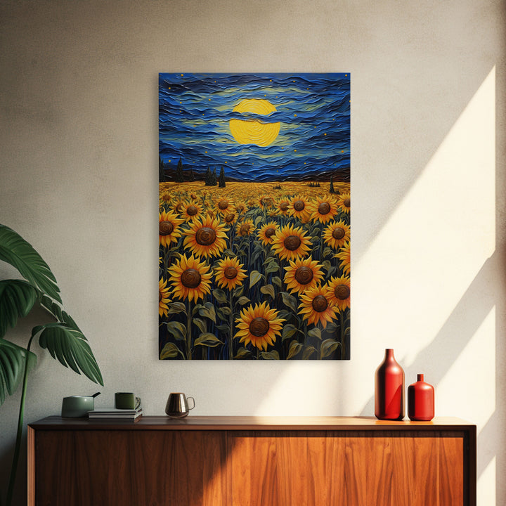Sunflowers Wall Art, Wildflower Meadow, Starry Night, Canvas Print, Wall Art, Vertical Art, Above Couch Wall Art, Retirement Gifts, RV Decor
