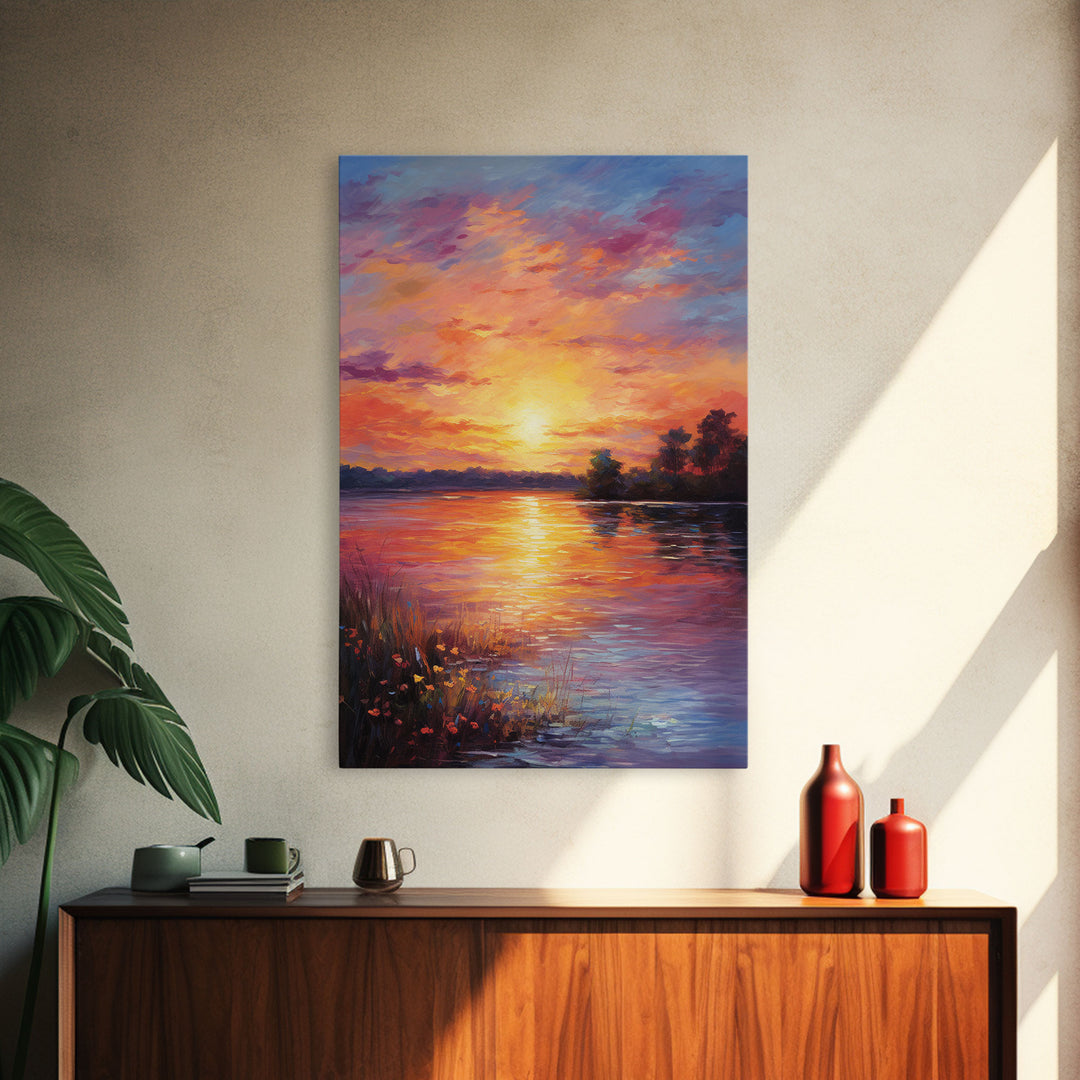 Sunset Wall Art, River Art Print, Landscape Wall Art, Nature Print, Canvas Print, Wall Art, Vertical Art, Going Away Gift, Over Bed Wall Art