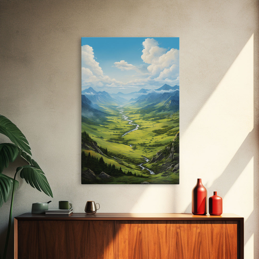 Mountains Wall Art, Valley Art, River Wall Print, Canvas Print, Wall Art, Vertical Art, Realtor Thank You, Home Wall Decor, Dorm Room Art