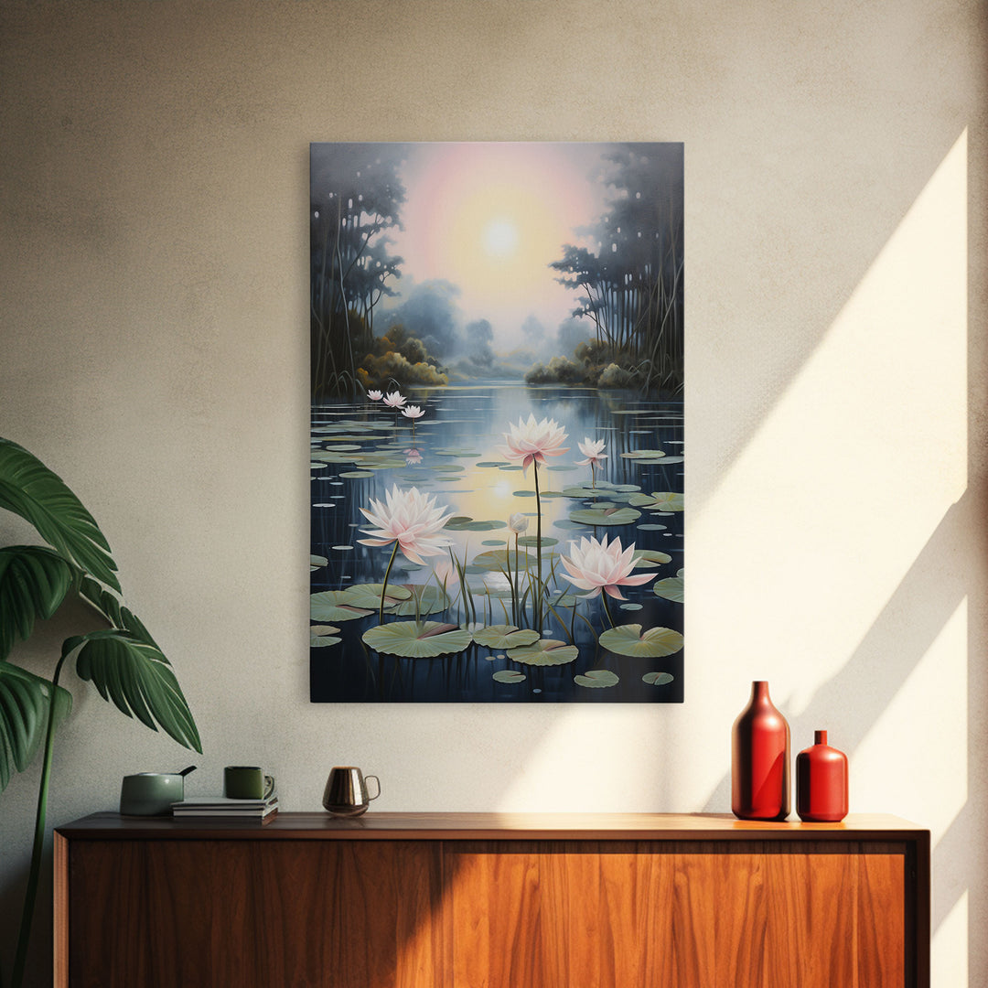Lake Wall Art, Lotus Wall Print, Sunset Print, Canvas Print, Wall Art, Vertical Art, Birthday Gift, Country Home Art, Bedroom Teen Girl Art