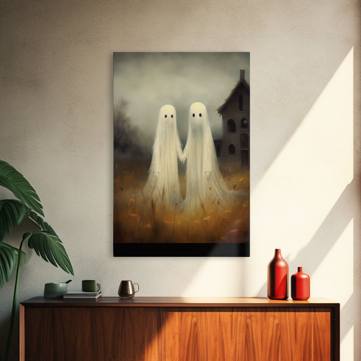Country Ghosts Art Print, Halloween Art Print, Halloween Decor, Cute Ghosts in Field, Spooky Vintage Halloween, Wall Art, Framed Canvas