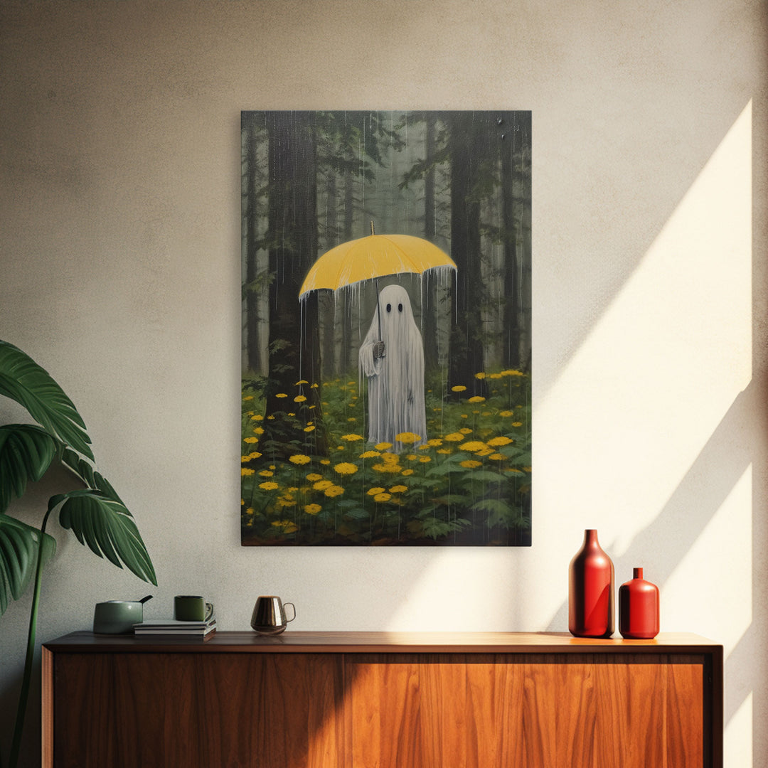 Ghost In The Rain, Vintage Canvas, Art Canvas Print, Dark Academia, Haunting Ghost, Halloween Decor, Dark Macabre Vintage Halloween Art