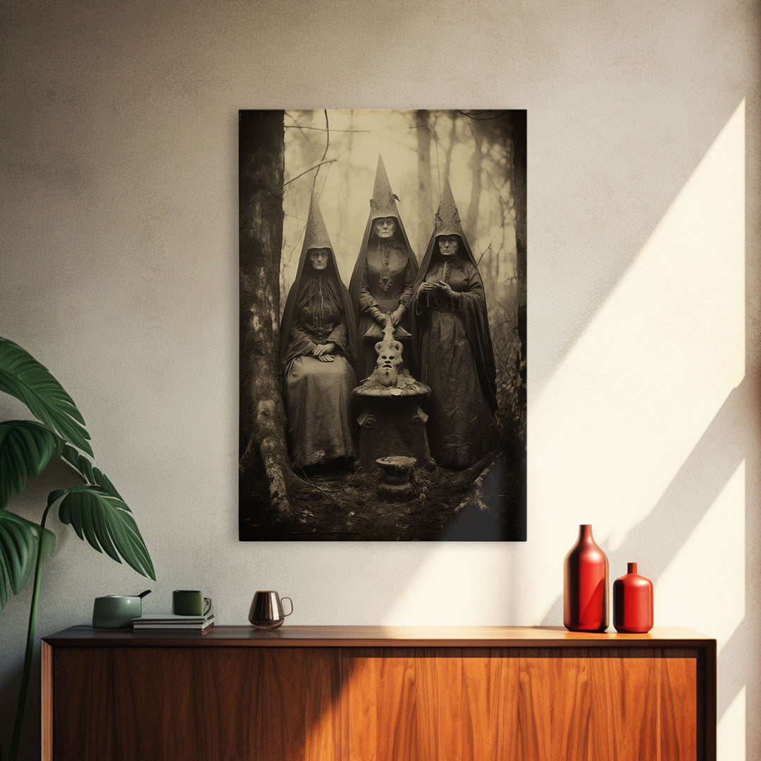 The Coven, Victorian Witches, Vintage Tintype Style Photograph, Framed Canvas Print, Gothic Wall Art, Dark Academia, Witch Art