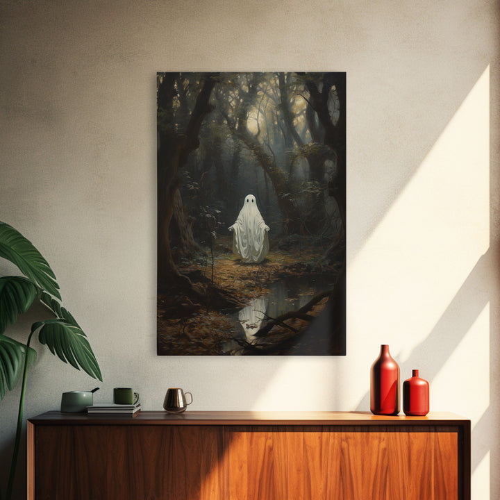 Ghost Dancing In A Haunted Forest, Vintage Canvas, Framed Canvas, Art Canvas Print, Dark Academia, Haunting Ghost, Halloween Decoration