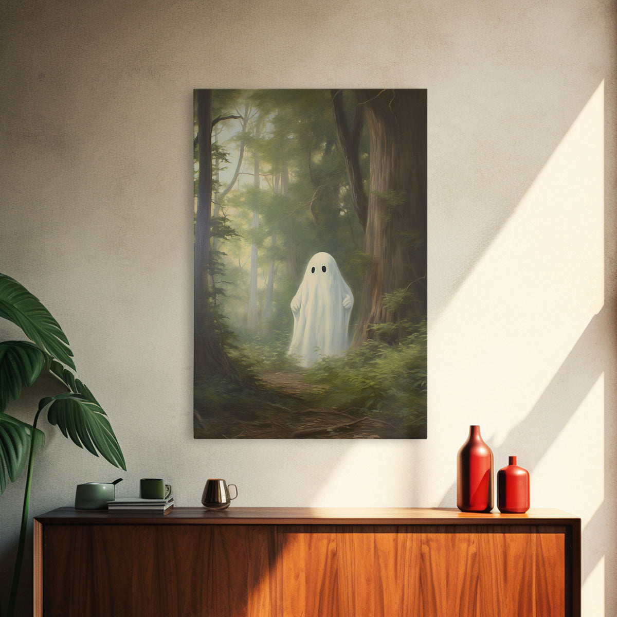 Cute Little Ghost In The Forest, Gothic Victorian Haunted Art, Dark Academia, Framed Canvas or Canvas Art, Cool Wall Art, Halloween Decor