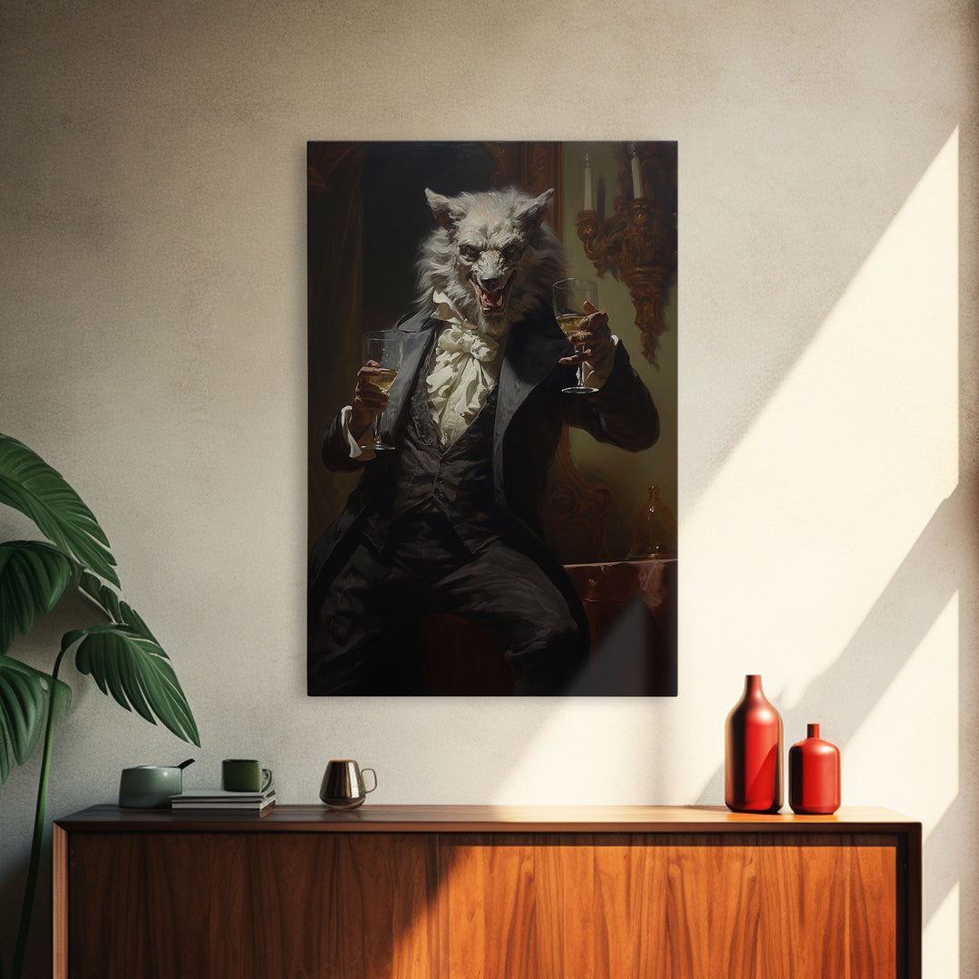 Halloween Wall Art, This Werewolf Is Here To Party, Funny Halloween Decor, Vintage Halloween, Gothic Victorian Werewolf Portrait