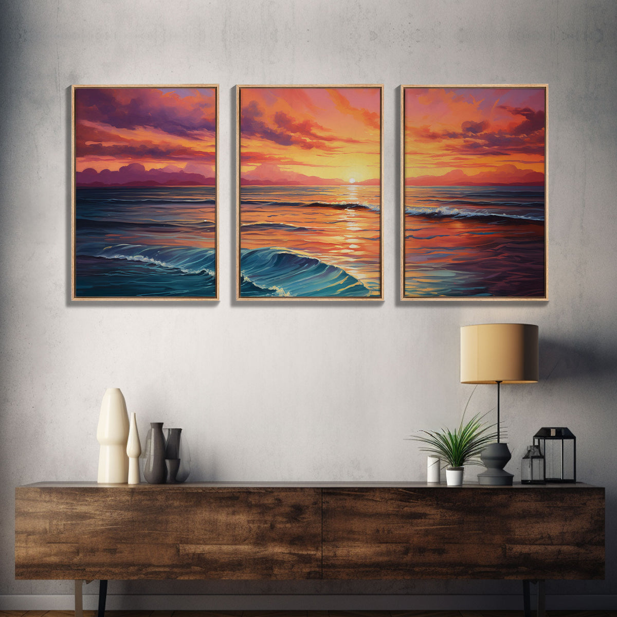 Beautiful Watercolor Panoramic Beach Landscape Canvas Print | Perfect for Home Decor | Whimsical Beach House Decor | 3 Piece Wall Art