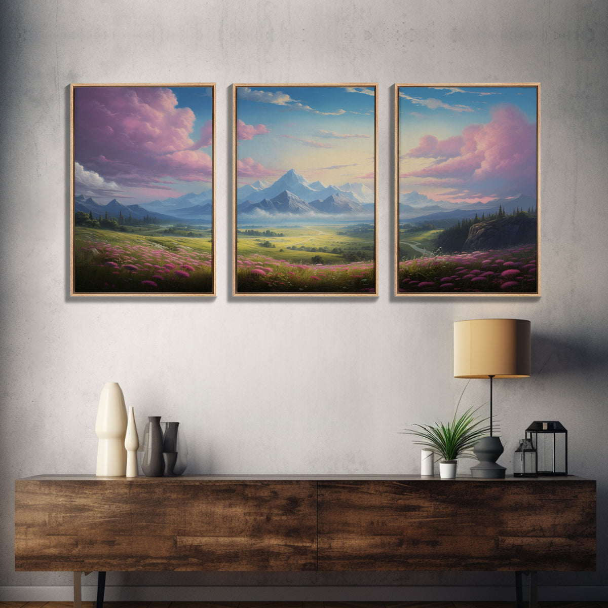 3 Piece Mountain Painting Set, Original Art, Framed Canvas Prints, Colorful Wall Art, Landscape Paintings, Living Room Decor, Wall Hanging