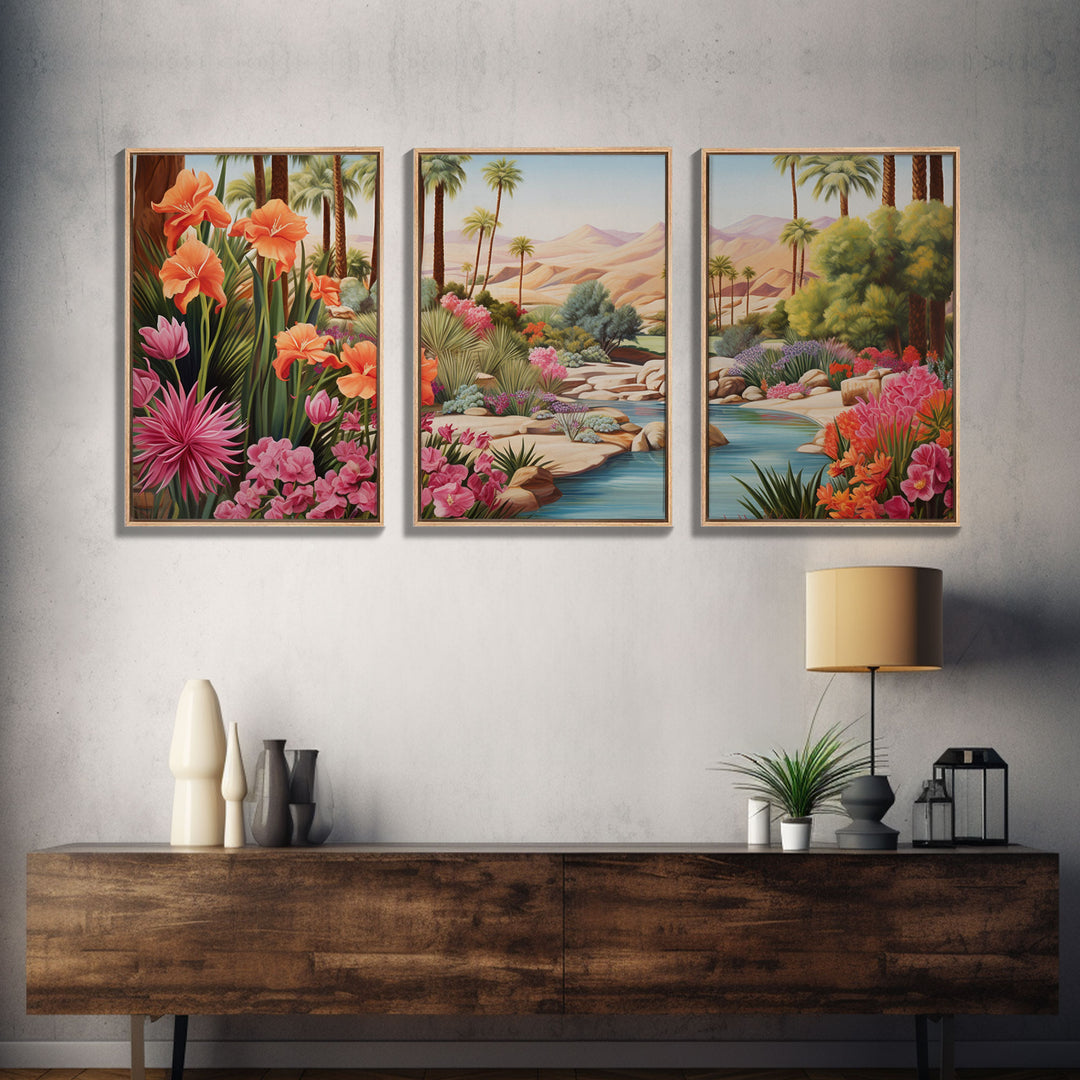 Floral Art Print, Palm Trees Art, Desert Wall Art, Mountain Art, Canvas Print, Wall Art, 3 Piece Wall Art, Gift For Coworker, Western Decor