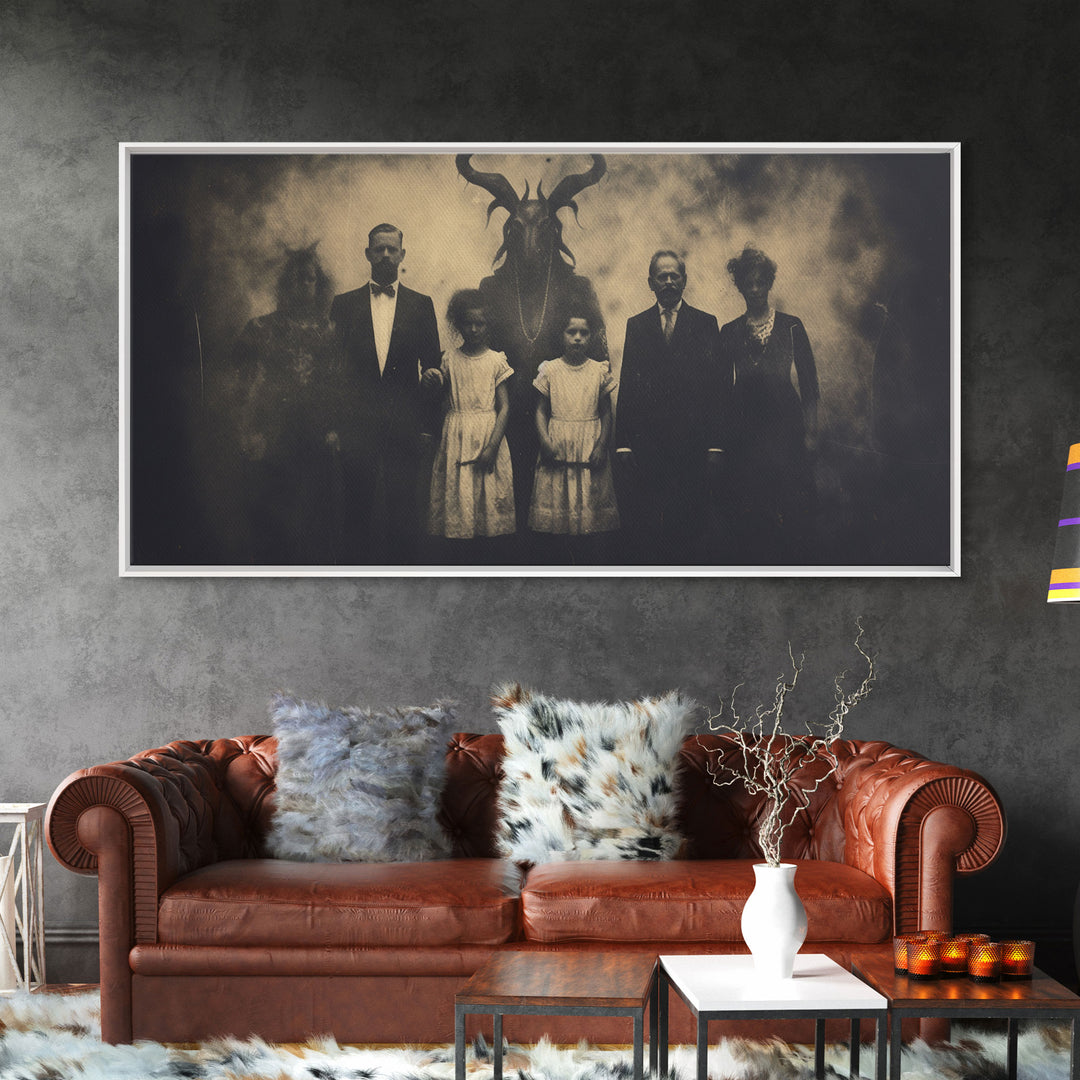 The Demon Cult, Haunted Art, Creepy Halloween Decor, Framed Canvas Print, Vintage Tintype Photo Art, Halloween Print