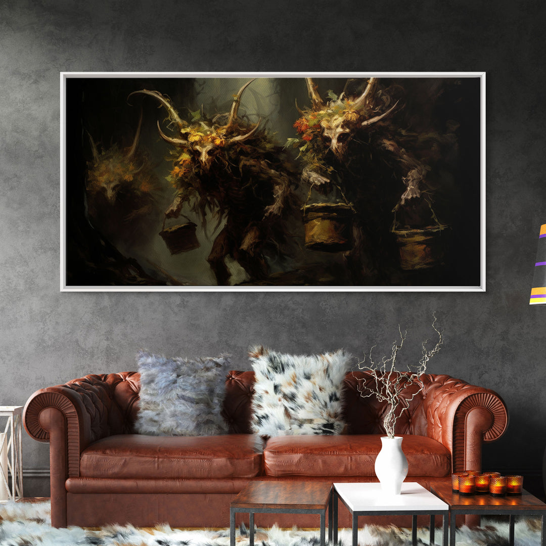 The Wendigos, Demonic Art, Framed Canvas Print, Halloween Decor, Halloween Art Print, Gothic Victorian Oil Painting, Halloween Print