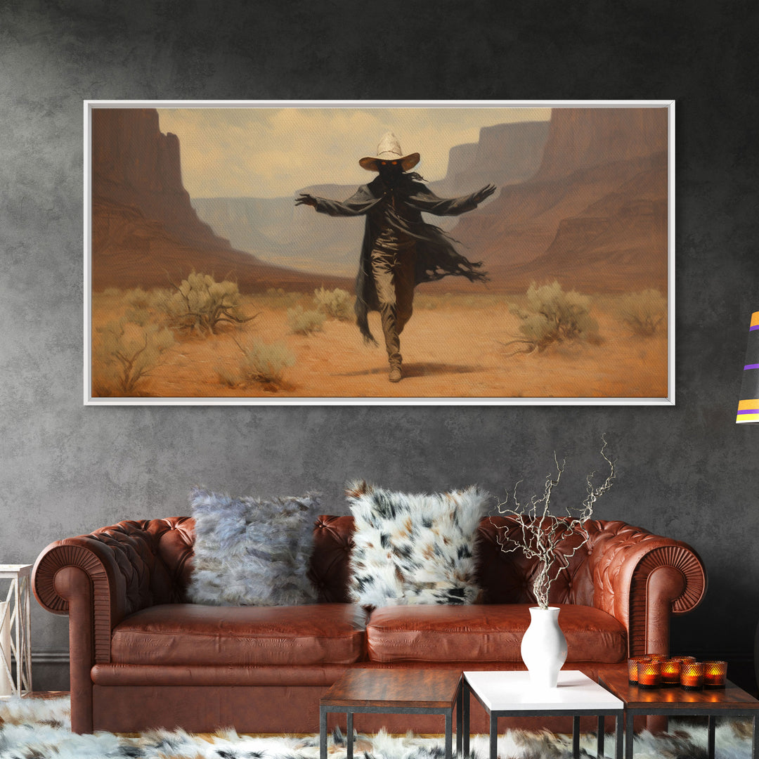 The Fabulous Ghost Cowboy Art, Framed Canvas Print, Halloween art, spooky decor, cowboy art, western decor,  ghost art