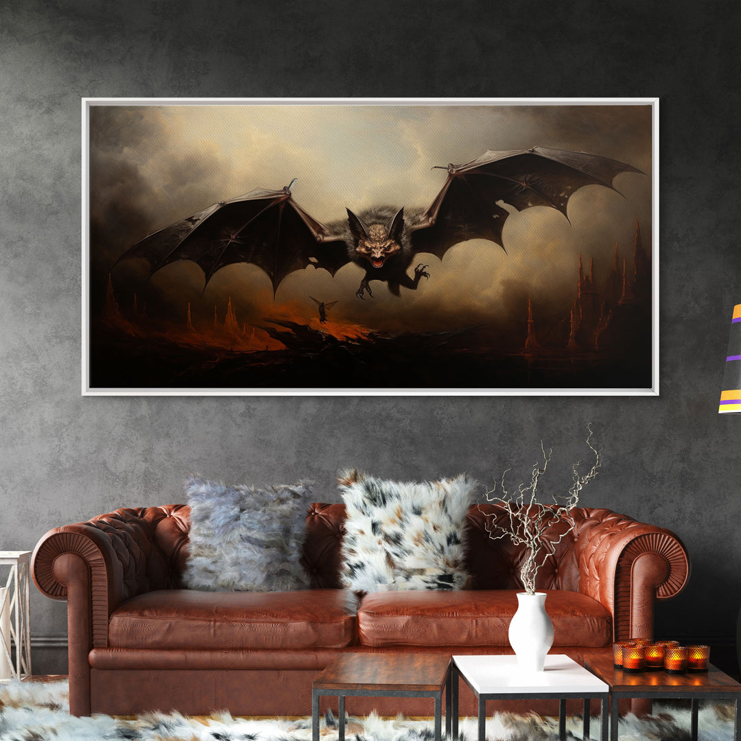Vampire Bat Painting, Vintage Poster, Framed Canvas Print, Art Poster Print, Dark Academia, Dracula, Halloween Decor, Halloween Art Print