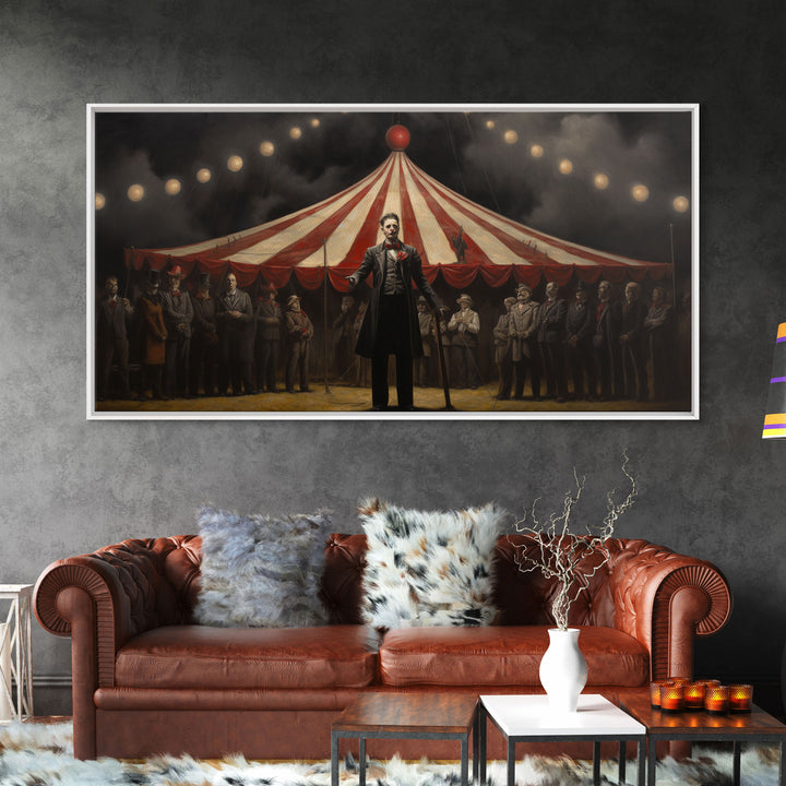 The Cursed Circus, Unique Halloween Art, Framed Canvas Print, Halloween Poster Art, Horror Prints, Victorian Oil Painting, Halloween Decor