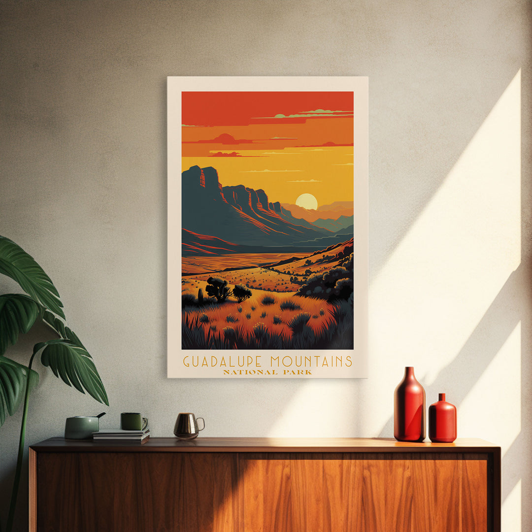 Guadalupe Mountains National Park Texas Travel Art, National Park Print, Minimalist Travel Art, Midcentury Modern Style Landscape Painting