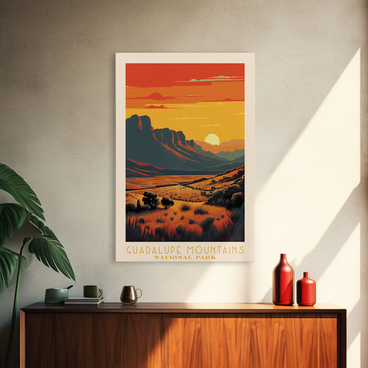 Guadalupe Mountains National Park Texas Travel Art, National Park Print, Minimalist Travel Art, Midcentury Modern Style Landscape Painting