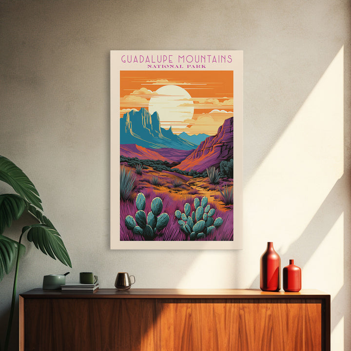 Guadalupe Mountains National Park Texas Travel Art, National Park Print, Minimalist Travel Art, Midcentury Modern Style Landscape Painting