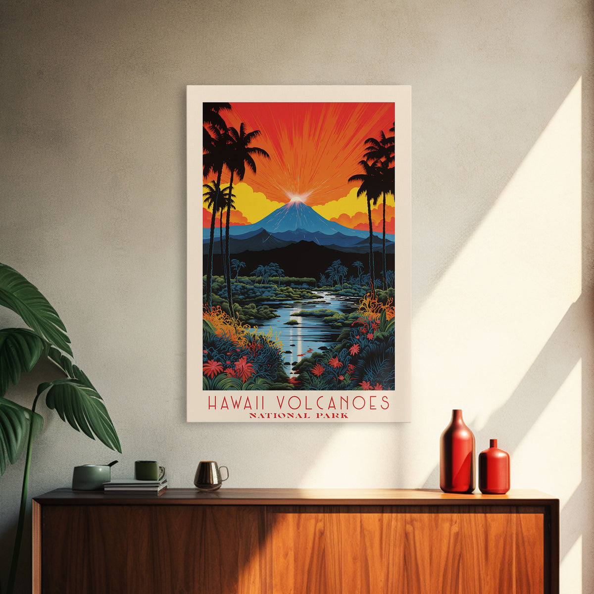 Hawaii Volcanoes National Park Travel Poster Art, Canvas Print Wall Art, Hawaii Travel Art, Midcentury Modern Travel Decor, Wall Art