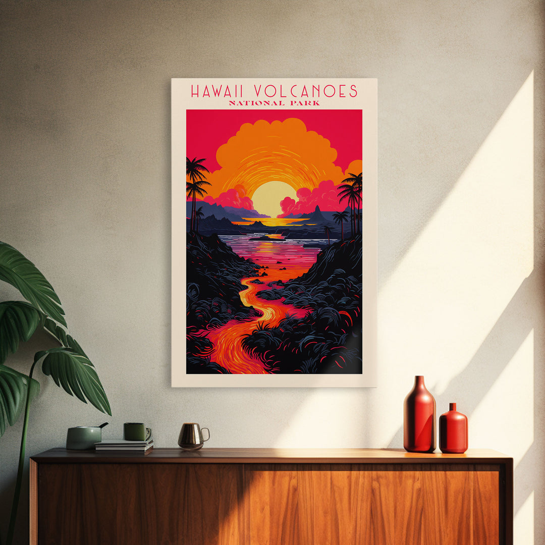 Hawaii Volcanoes National Park Hawaii Travel Art, National Park Print, Minimalist Travel Art, Midcentury Modern Style Landscape Painting