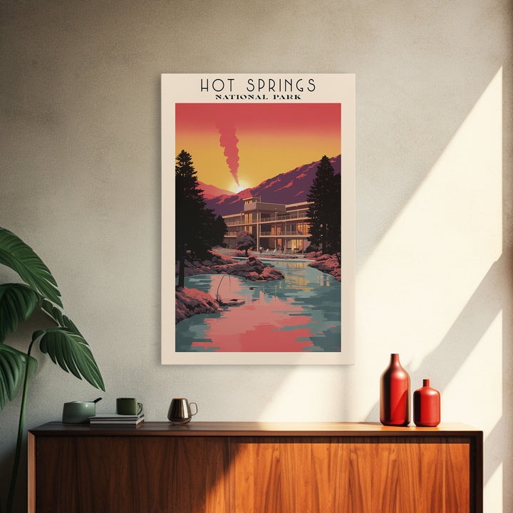 Hot Springs National Park Arkansas Travel Art, National Park Print, Minimalist Travel Art, Midcentury Modern Style Landscape Painting