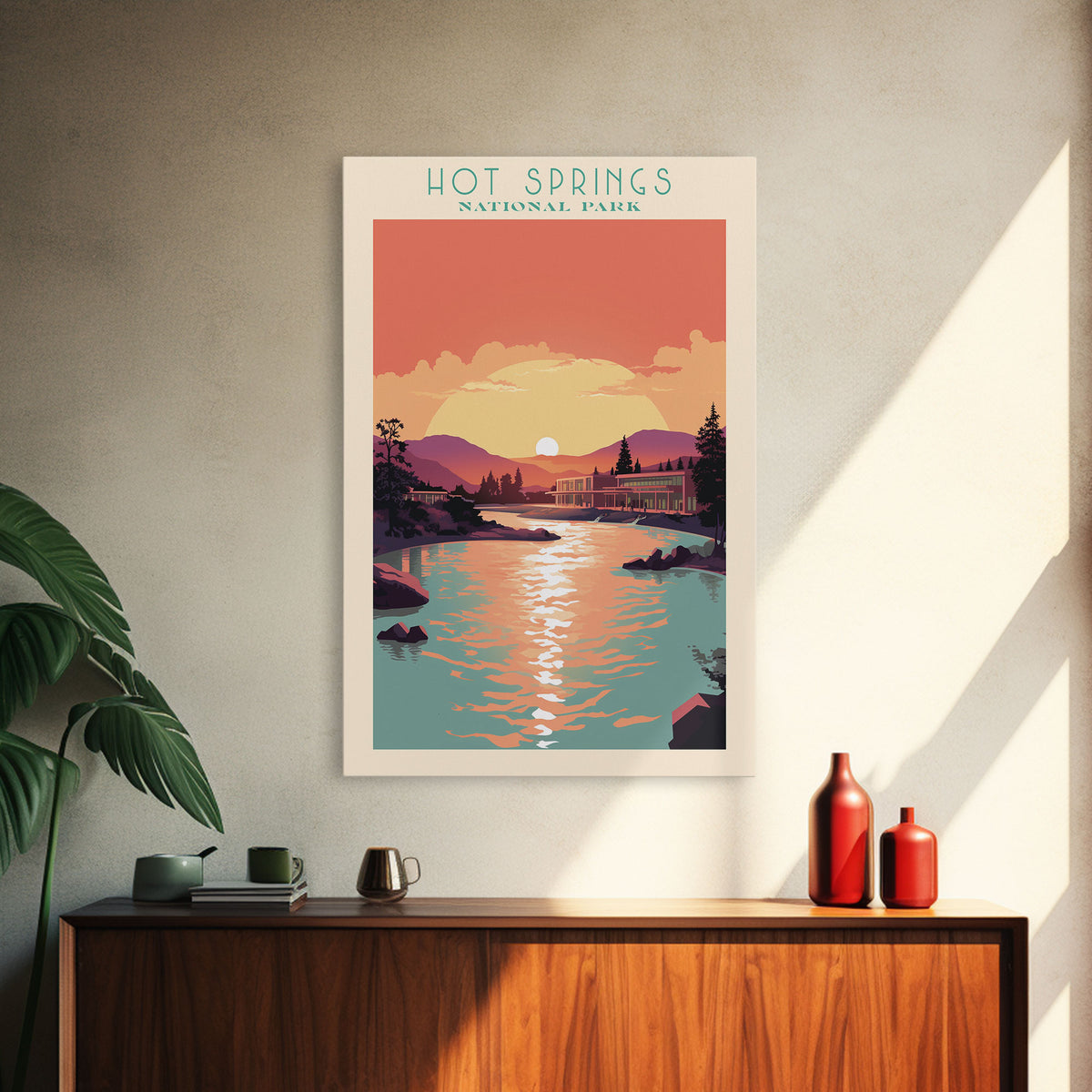 Hot Springs National Park Travel Poster Art, Canvas Print Wall Art, Arkansas Travel Art, Midcentury Modern Travel Decor, Wall Art