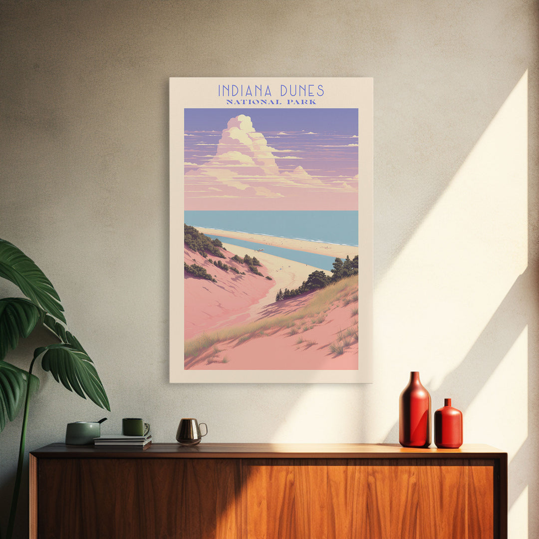 Indiana Dunes National Park Indiana Travel Art, National Park Print, Minimalist Travel Art, Midcentury Modern Style Landscape Painting