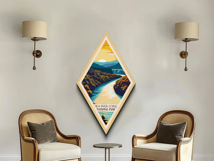New River Gorge National Park Diamond Shaped Travel Poster Canvas Art Print, Canvas Wall Art, Travel Gift, West Virginia Travel Art