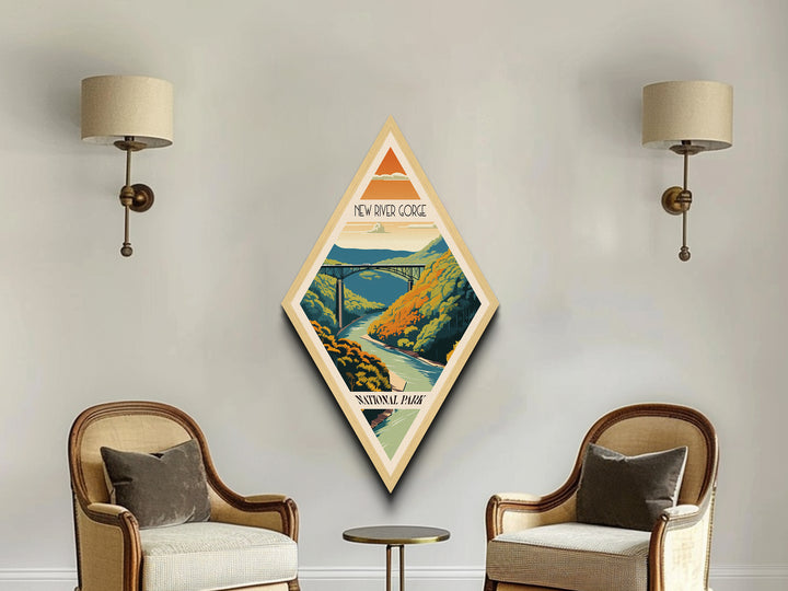 New River Gorge National Park Diamond Formed Adventure Print Canvas Art Print, Canvas Wall Art, Travel Gift, West Virginia Travel Art